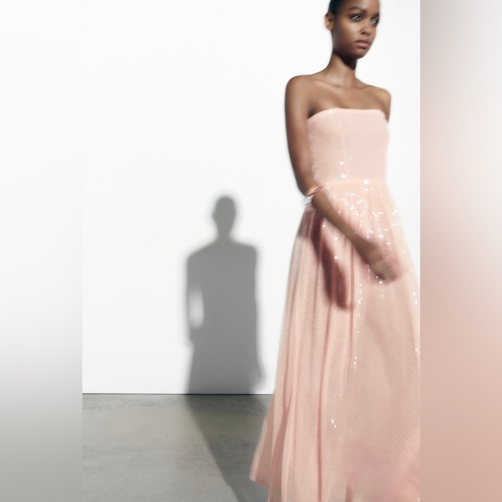 Zara ✨💫✨Soft Pink Knit Sequin Dress - Size Medium- NWT